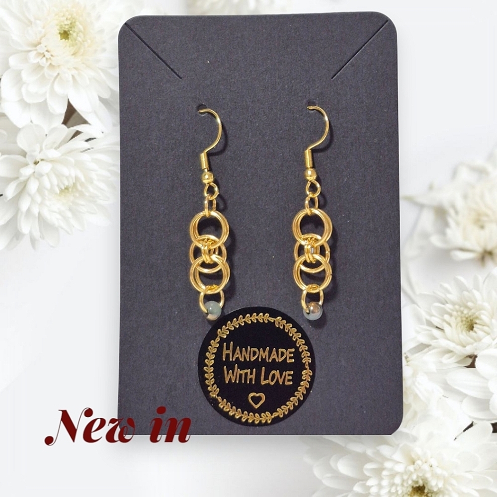 Handcrafted Gold Tone Chainmaille And Glass Bead Drop Earrings